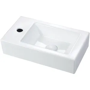 BT Marki Wall Mounted Basin 1TH LHB Gloss White with Overflow 460x255 by BEAUMONTS, a Basins for sale on Style Sourcebook