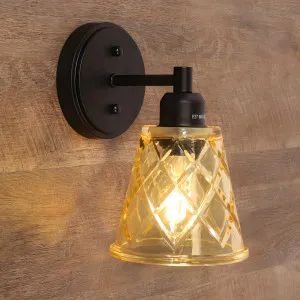 Oriel Lighting Dram Vintage Diamond Pattern Glass Wall Light - Amber by Oriel Lighting, a Wall Lighting for sale on Style Sourcebook
