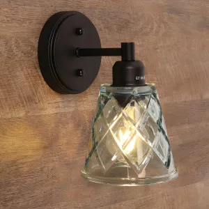 Oriel Lighting Dram Vintage Diamond Pattern Glass Wall Light - Blue by Oriel Lighting, a Wall Lighting for sale on Style Sourcebook