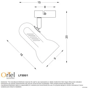 Oriel Lighting Profile White Classic Adjustable Head Spotlight - 1 Light by Oriel Lighting, a Wall Lighting for sale on Style Sourcebook