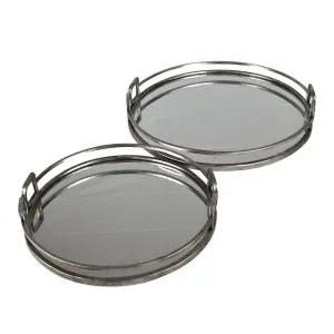 Bridle Set of 2 Round Silver Metal  Decor/ Serving Trays by Coast to Coast, a Trays for sale on Style Sourcebook