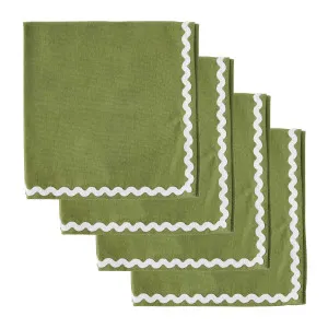 Set of 4 Orla Cotton Napkins Olive & Ivory Trim 40x40cm by Coast to Coast, a Napkins for sale on Style Sourcebook