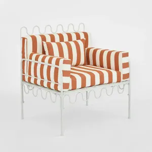 Wira Arm Chair Outdoor Iron Terracotta/White Stripe Cushions by Florabelle Living, a Outdoor Chairs for sale on Style Sourcebook