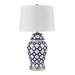 Lucca Blue & White Jar Shaped Lamp & Shade ETA 05/11/2025 by Florabelle Living, a Lamps for sale on Style Sourcebook
