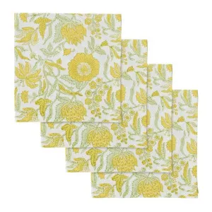 Set of 4 Marigold Cotton Block Napkins 40x40cm by Coast to Coast, a Napkins for sale on Style Sourcebook