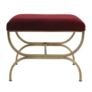 Novak Antique Gold Iron Stool - Mulberry Velvet by CAFE Lighting & Living, a Ottomans for sale on Style Sourcebook