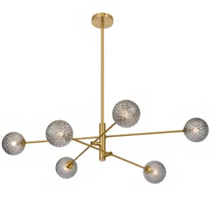 Telbix Gaston 6 Light Grand Pendant with Sculptural Antique Gold Frame - Smoke Tear by Telbix, a Lighting for sale on Style Sourcebook