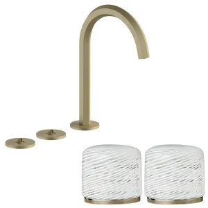 Fantini Venezia by Venini White Filigree Handle Tall Basin Set - Matte British Gold PVD VENBS705MBGVNCP by Fantini, a Kitchen Taps & Mixers for sale on Style Sourcebook