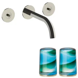 Fantini Venezia by Venini Aquamarine Green Handle Wall Basin Set - Polished Nickel PVD VENWBVENAQPNK by Fantini, a Kitchen Taps & Mixers for sale on Style Sourcebook