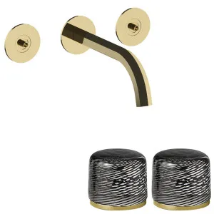 Fantini Venezia by Venini Black Filigree Handle Wall Basin Set - Gold Plus VENWBVENBFGPL by Fantini, a Kitchen Taps & Mixers for sale on Style Sourcebook