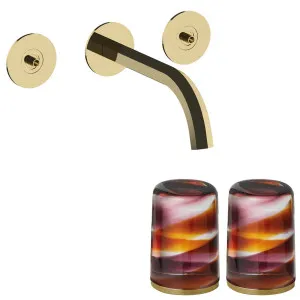 Fantini Venezia by Venini Amethyst Amber Handle Wall Basin Set - Gold Plus VENWBVENAMGPL by Fantini, a Kitchen Taps & Mixers for sale on Style Sourcebook