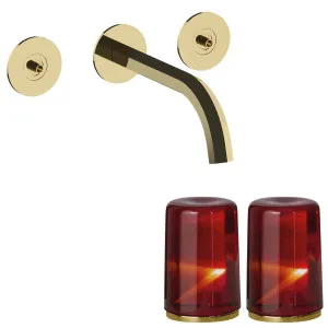 Fantini Venezia by Venini Red Amber Handle Wall Basin Set - Gold Plus VENWBVENRAGPL by Fantini, a Kitchen Taps & Mixers for sale on Style Sourcebook