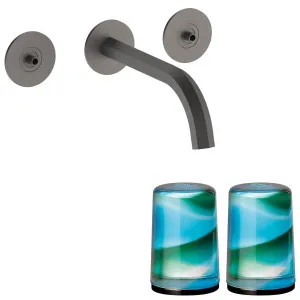 Fantini Venezia by Venini Aquamarine Green Handle Wall Basin Set - Matte Gunmetal PVD VENWBVENAQMGM by Fantini, a Kitchen Taps & Mixers for sale on Style Sourcebook
