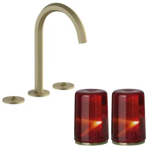 Fantini Venezia by Venini Red Amber Handle Basin Set - Matte British Gold PVD VENBS704MBGVNCO by Fantini, a Kitchen Taps & Mixers for sale on Style Sourcebook