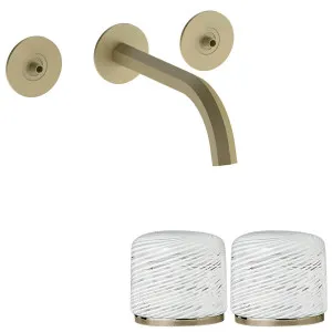 Fantini Venezia by Venini White Filigree Handle Wall Basin Set - Matte British Gold PVD VENWBVENWFMBG by Fantini, a Kitchen Taps & Mixers for sale on Style Sourcebook