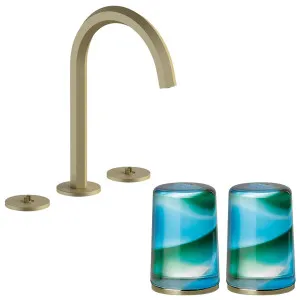 Fantini Venezia by Venini Aquamarine Green Handle Basin Set - Matte British Gold PVD VENBS704MBGVNCN by Fantini, a Kitchen Taps & Mixers for sale on Style Sourcebook