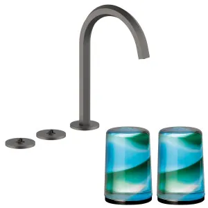 Fantini Venezia by Venini Aquamarine Green Handle Tall Basin Set - Matte Gunmetal PVD VENBS705MGMVNCN by Fantini, a Kitchen Taps & Mixers for sale on Style Sourcebook