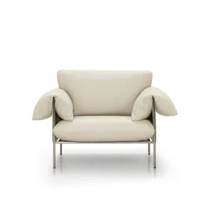 Alva Leather & Brushed Steel Frame Armchair - [ Simpson Cream ] by ELLISON STUDIOS., a Chairs for sale on Style Sourcebook