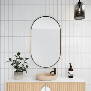 Anya Pill Shape Mirror Cabinet Antique Brass 96cm x 56cm by ", a Vanity Mirrors for sale on Style Sourcebook