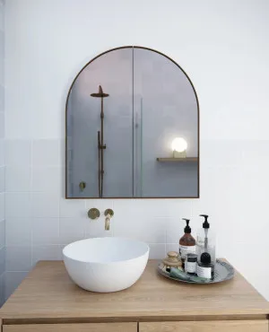 Amir Arch Mirror Cabinet Antique Brass 86cm x 76cm by ", a Vanity Mirrors for sale on Style Sourcebook