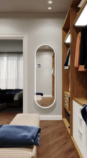 Great Great Gatsby Pill LED Mirror with Portable Magnifier in Manhattan Black Frame - 60cm x 180cm by Remer, a Vanity Mirrors for sale on Style Sourcebook