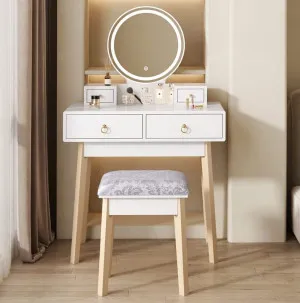 Dressing Table Set with Round LED Makeup Mirror by Luxe Mirrors, a Illuminated Mirrors for sale on Style Sourcebook