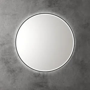 Touchless LED Round Mirror with Matt Black Frame 90cm by Aulic, a Vanity Mirrors for sale on Style Sourcebook