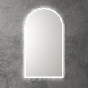 Touchless LED Arch Mirror with Matt White Frame 90cm x 50cm by Aulic, a Vanity Mirrors for sale on Style Sourcebook