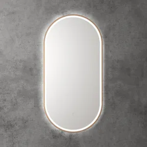 Touchless LED Pill Mirror with Brushed Bronze Frame 90cm x 45cm by Aulic, a Vanity Mirrors for sale on Style Sourcebook