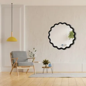Black Wavy MDF Frame Wall Mirror 60cm by Luxe Mirrors, a Mirrors for sale on Style Sourcebook