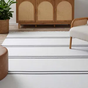 Kobie Cotton Blend Striped Floor Rug - Large - White - Mocka by Mocka., a Contemporary Rugs for sale on Style Sourcebook