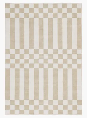 Anette Light Brown and White Checkered and Striped Washable Rug by Miss Amara, a Contemporary Rugs for sale on Style Sourcebook