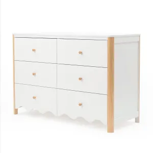 Cherish Scalloped 6 Drawer Lowboy Dresser in White & Natural by Luxo Furniture, a Dressers & Chests of Drawers for sale on Style Sourcebook