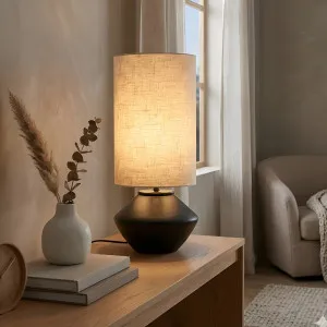 Mayfield Mesa Ceramic Table Lamp with Cylinder Linen Shade - Black by Mayfield, a Lamps for sale on Style Sourcebook