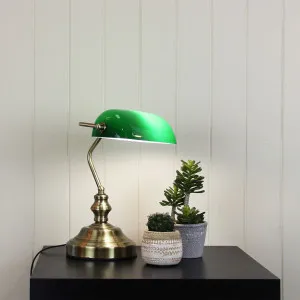 Oriel Lighting Bankers Table Lamp - Antique Brass with Green by Oriel Lighting, a Lighting for sale on Style Sourcebook