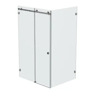 Bellé Wall to Glass Corner Frameless Shower Sliding System Right Hand Fixed - Brushed Gun Metal by Estelle, a Shower Screens & Enclosures for sale on Style Sourcebook