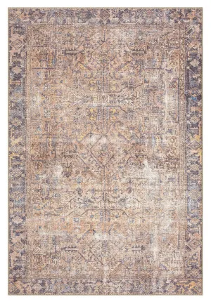 Anyel Brown and Blue Traditional Distressed Washable Rug by Miss Amara, a Persian Rugs for sale on Style Sourcebook