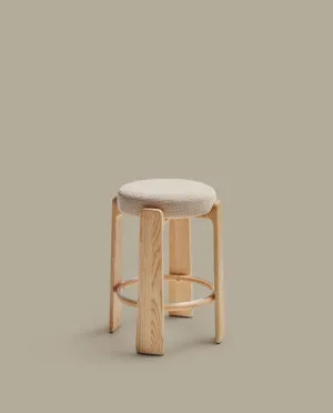 Granite stool in beige chenille and solid ash wood with natural tone finish FSC 100% 65cm by Kave Home, a Bar Stools for sale on Style Sourcebook