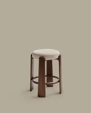 Granite stool in beige chenille and solid ash wood with walnut-coloured finish FSC 100% 65cm by Kave Home, a Bar Stools for sale on Style Sourcebook