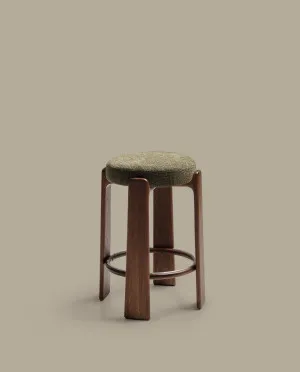 Granite stool in green chenille and solid ash wood with walnut-coloured finish FSC 100% 75cm by Kave Home, a Bar Stools for sale on Style Sourcebook