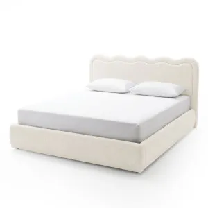 Noemi King Boucle Gas Lift Storage Bed Frame in Cream White by Luxo Furniture, a Beds & Bed Frames for sale on Style Sourcebook