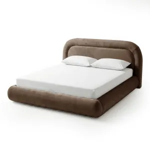 Mara King Velvet Gas Lift Storage Bed Frame in Taupe Brown by Luxo Furniture, a Beds & Bed Frames for sale on Style Sourcebook