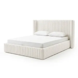 Nina Queen Velvet Gas Lift Storage Bed Frame in Cream White by Luxo Furniture, a Beds & Bed Frames for sale on Style Sourcebook