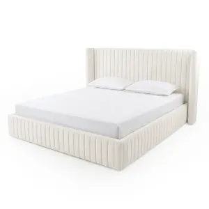 Nina King Velvet Gas Lift Storage Bed Frame in Cream White by Luxo Furniture, a Beds & Bed Frames for sale on Style Sourcebook