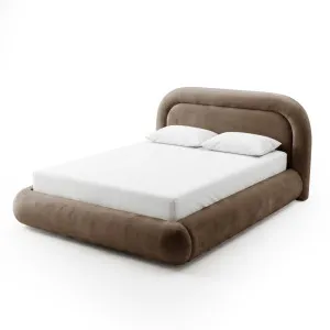Mara Queen Velvet Gas Lift Storage Bed Frame in Taupe Brown by Luxo Furniture, a Beds & Bed Frames for sale on Style Sourcebook