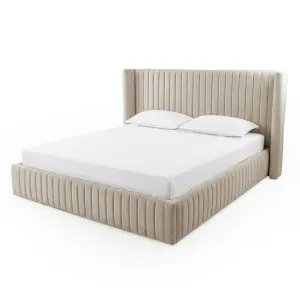 Nina King Velvet Gas Lift Storage Bed Frame in Warm Grey by Luxo Furniture, a Beds & Bed Frames for sale on Style Sourcebook