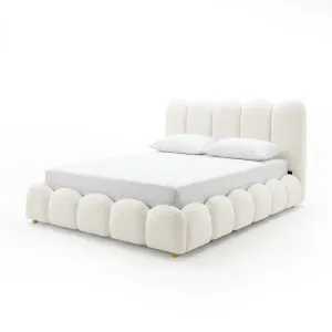 Brent Double Gas Lift Bed in Boucle Cream White by Luxo Furniture, a Beds & Bed Frames for sale on Style Sourcebook