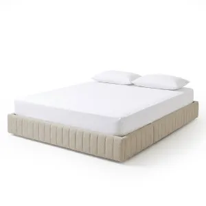 Solin King Fluted Storage Bed Base in  Warm Beige Boucle by Luxo Furniture, a Beds & Bed Frames for sale on Style Sourcebook
