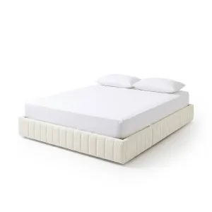 Solin Queen Fluted Storage Bed Base in Boucle Cream White by Luxo Furniture, a Beds & Bed Frames for sale on Style Sourcebook