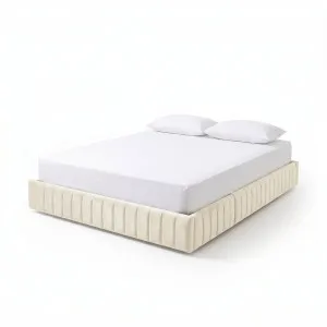 Solin Queen Fluted Storage Bed Base in Light Warm Beige by Luxo Furniture, a Beds & Bed Frames for sale on Style Sourcebook